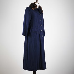 Ben Kahn Women's Navy Blue Trench Coat w/ Removable Fur Collar, Size M