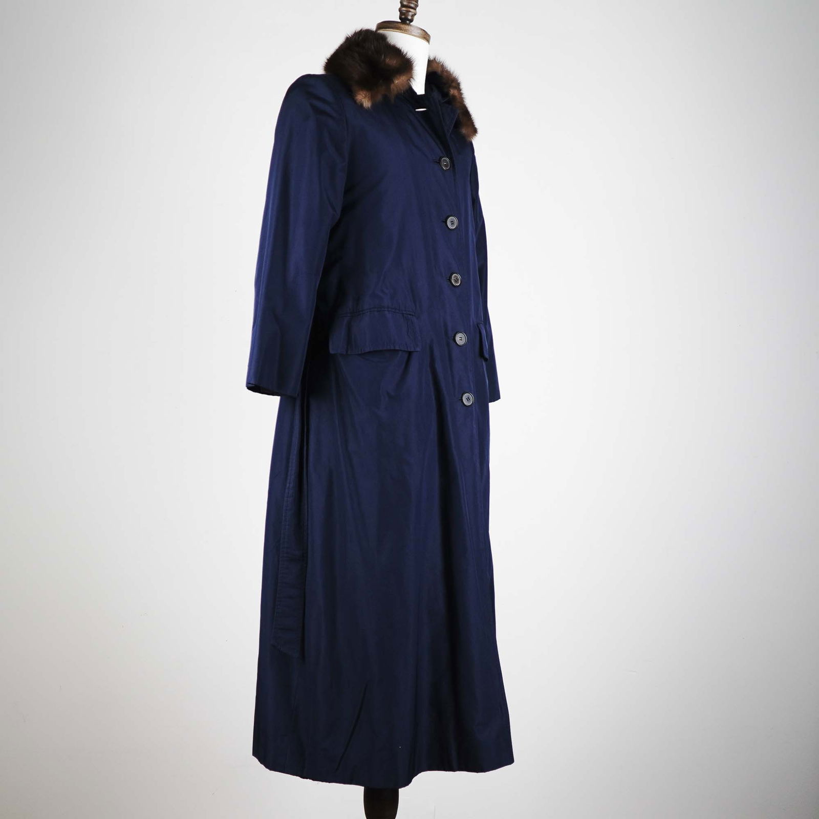 Ben Kahn Women's Navy Blue Trench Coat w/ Removable Fur Collar, Size M (1 of 8)