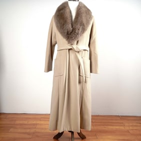 Max Mara Wool-Cashmere Wrap Coat with Fur Collar, Size 8