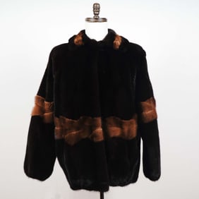 Revillon Mahogany Banded Fur Coat, Size Med.
