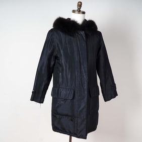 Yves Saint Laurent Fourrures Black Parka with Fur Trim Hood, Size 36 (US 6)
