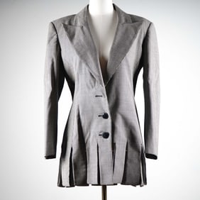 Valentino Women's Houndstooth Jacket with Pleated Hem, Size 10