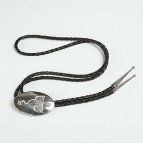 Black Braided Cord and Silver Plated Bolo Tie