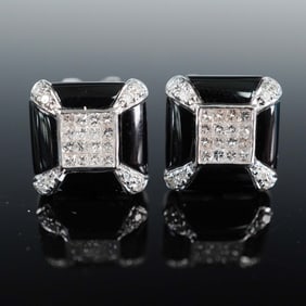 Diamond and Onyx Earrings 18kt