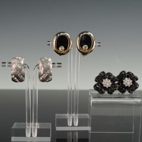 3 Pairs of Designer Clip-On Earrings Including Landau and NLH