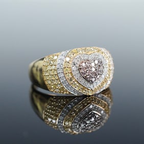 10kt Gold and Diamond Ring with Heart Motif