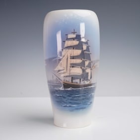 Royal Copenhagen Porcelain Vase, Tall Ship at Sea 4570