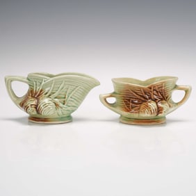 McCoy Pottery Creamer and Sugar Set with Pinecone Motif