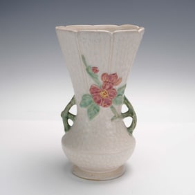 Weller Pottery Delsa Vase, Handled Floral Relief