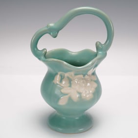 Weller Pottery Turquoise Basket Vase