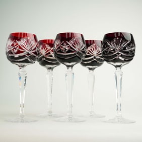 4pc Bohemian Crystal Ruby Red Wine Glasses