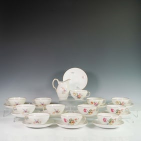 25pc Royal Copenhagen Frijsenborg Porcelain Cup and Saucer Set with Creamer