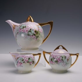 3pc Favorite Bavaria Porcelain Tea Set, Pink Floral w/Gilt