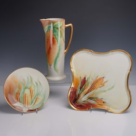 3pc Hand Painted Limoges Plate, Pitcher, and Tray