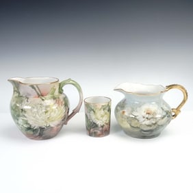 3pc Jean Pouyat Limoges Porcelain Pitchers and Tumbler