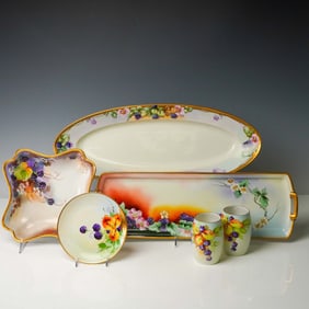 6pc Limoges and Bavaria Porcelain Serving Pieces, Gilded