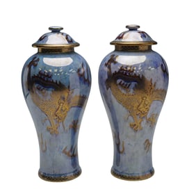 Pair of Wedgwood Fairyland Lustre Vases, Celestial Dragon Z4829