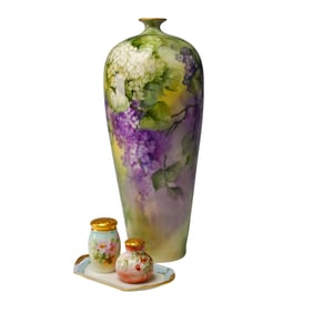 4pc Hand-Painted Porcelain Tableware, Including Limoges Vase