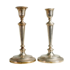 Edwardian Pair of Sheffield Silver Candlesticks by Atkin Brothers