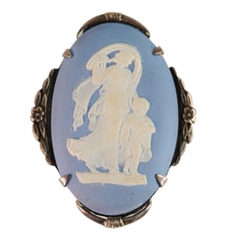 Antique Sterling Silver Wegdwood Porcelain Brooch