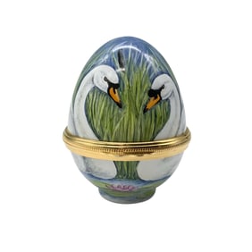 Elliot Hall Enamel Swan Egg Shaped Box