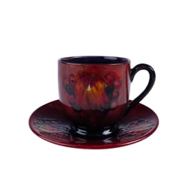 Moorcroft Pottery Flambe Leaf and Berry Cup and Saucer Set