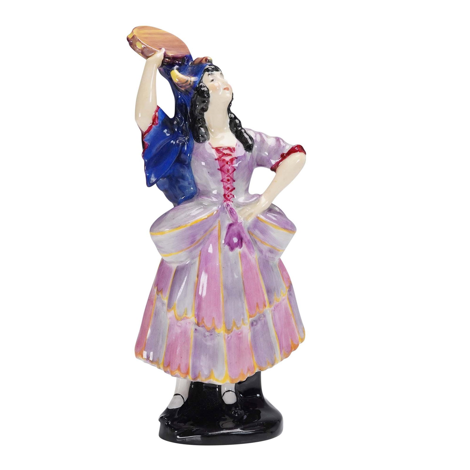 Royal Doulton Porcelain Figurine, Elsie Maynard HN639: Hand-painted and potted by Doulton & Co., this early Royal Doulton porcelain figurine portrays Elsie Maynard, a character from the comic opera The Yeomen of the Guard by Gilbert and Sullivan. Wearing 