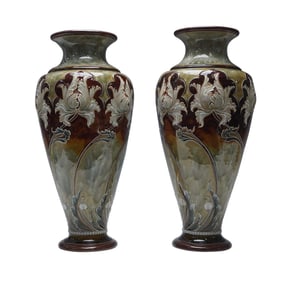 Pair of Royal Doulton Eliza Simmance Stoneware Art Nouveau Vases