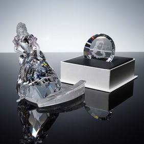 2pc Swarovski Crystal Figurine, Cinderella with Slipper + Plaque