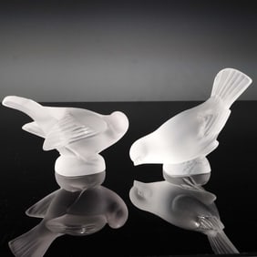 2pc Lalique Crystal Figurines, Birds