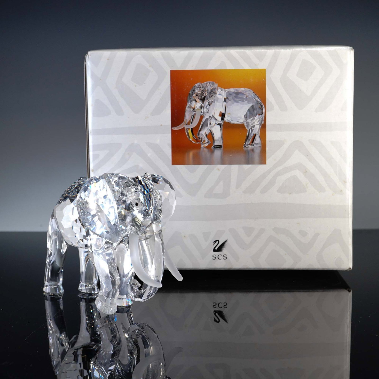 Swarovski Crystal Figurine, Inspiration Africa Elephant: Presenting the Swarovski Inspiration Africa Elephant, the first piece in the celebrated Inspiration Africa trilogy. This magnificent elephant stands proudly on all four legs, crafted from brilliant cl