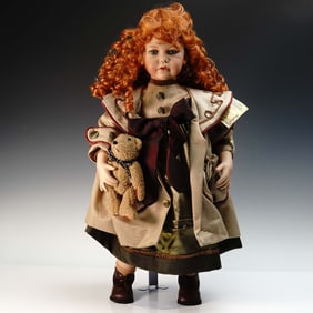 Seymour Mann Signature Series Porcelain Doll with Teddy Bear