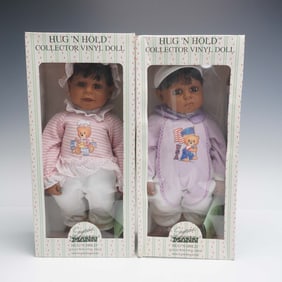 2pc Seymour Mann Hug 'N Hold Collector Vinyl Dolls, African American Pair