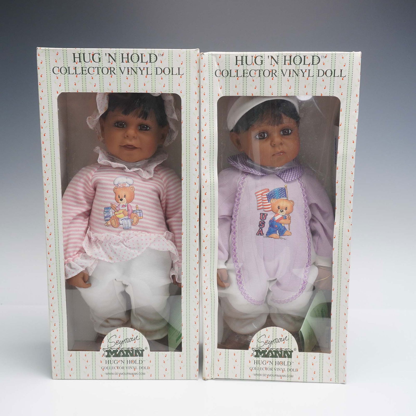 2pc Seymour Mann Hug 'N Hold Collector Vinyl Dolls, African American Pair (1 of 6)