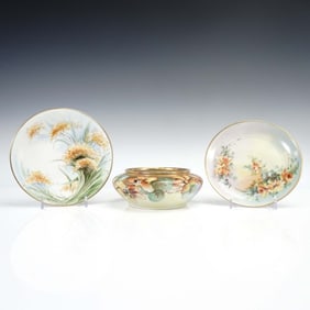 3pc Hand Painted Porcelain Plates and Bowl, France, Austria and Germany