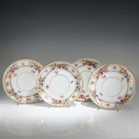 4pc Bavaria Schumann Floral Rim Plates with Gilt Trim