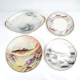 4pc Gilded Hand-Painted Porcelain Plates
