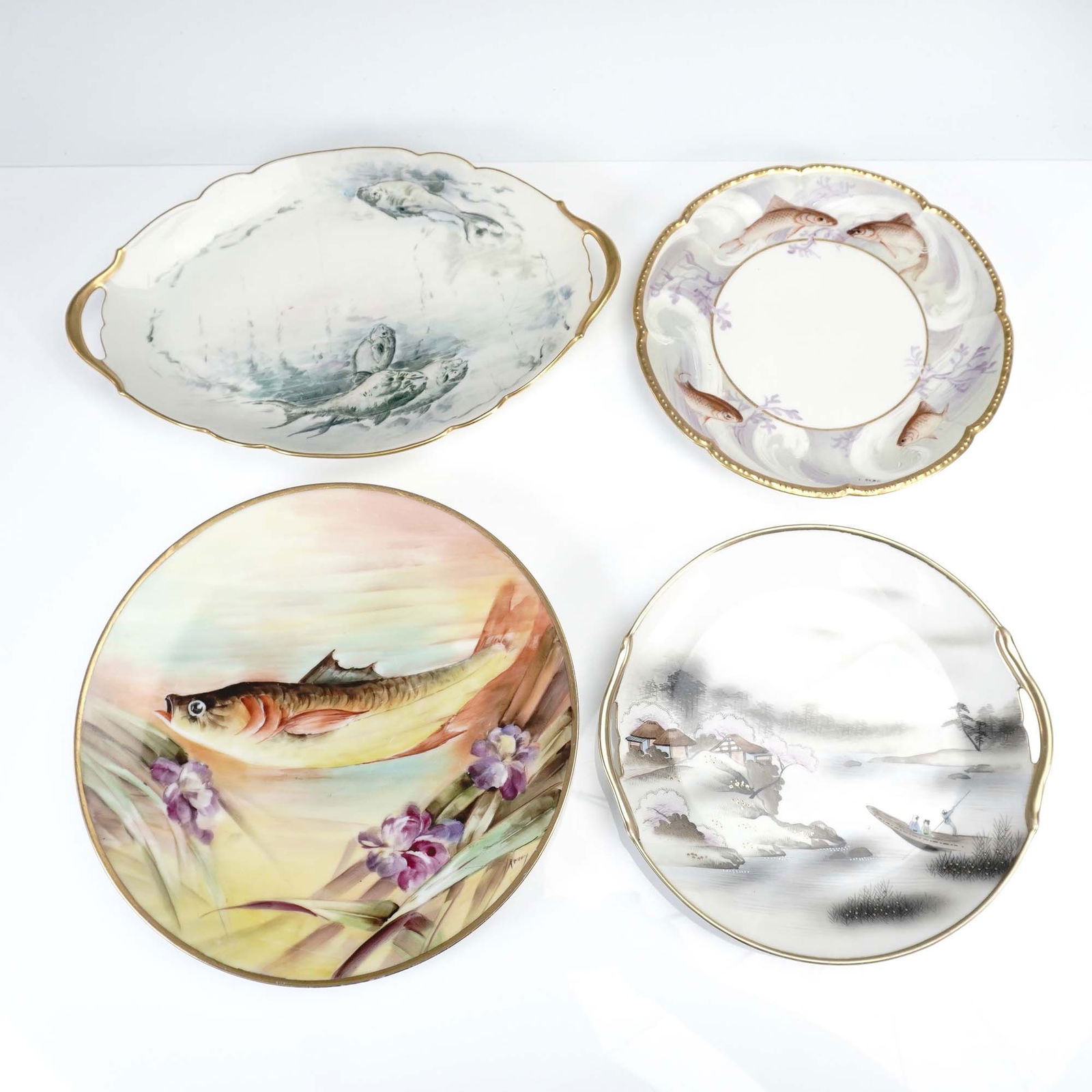 4pc Gilded Hand-Painted Porcelain Plates (1 of 4)