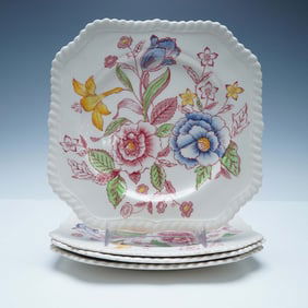 4pc Johnson Bros English Bouquet Square Plates