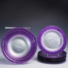 11pc Portmeirion Dusk Collection Plates & Bowl, Pearlescent Aubergine