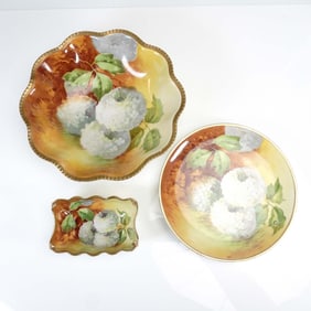 3pc Limoges France Hand Painted Porcelain Serving Set, Signed