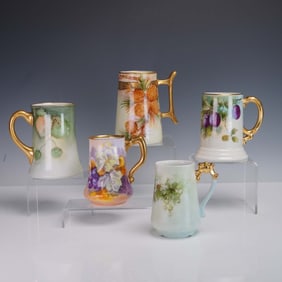 5pc Hand Painted Limoges Tankard Set
