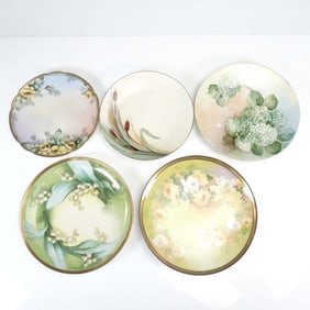5pc Hand Painted Porcelain Plates, Limoges and Bavaria