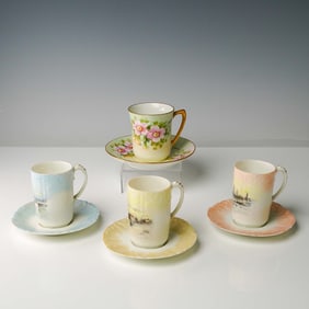 8pc Jean Pouyat Limoges, 4 Cup & Saucer Sets