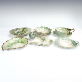 9pc Hand Painted Green Limoges Serve Ware