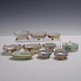 11pc Mixed Porcelain Salt Cellar Lot, Hand Painted