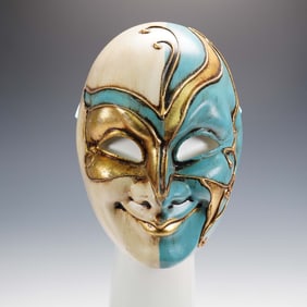 Venetian Style Ceramic Mask, Blue and Gold Harlequin