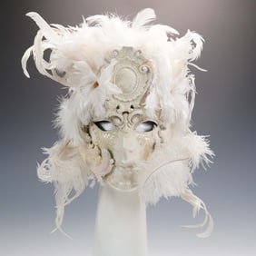 Venetian Papier Mache White Full Face Carnival Wall Mask