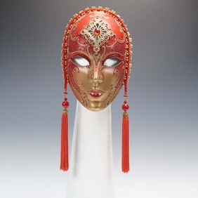 Venetian Red and Gold Masquerade Mask with Tassels