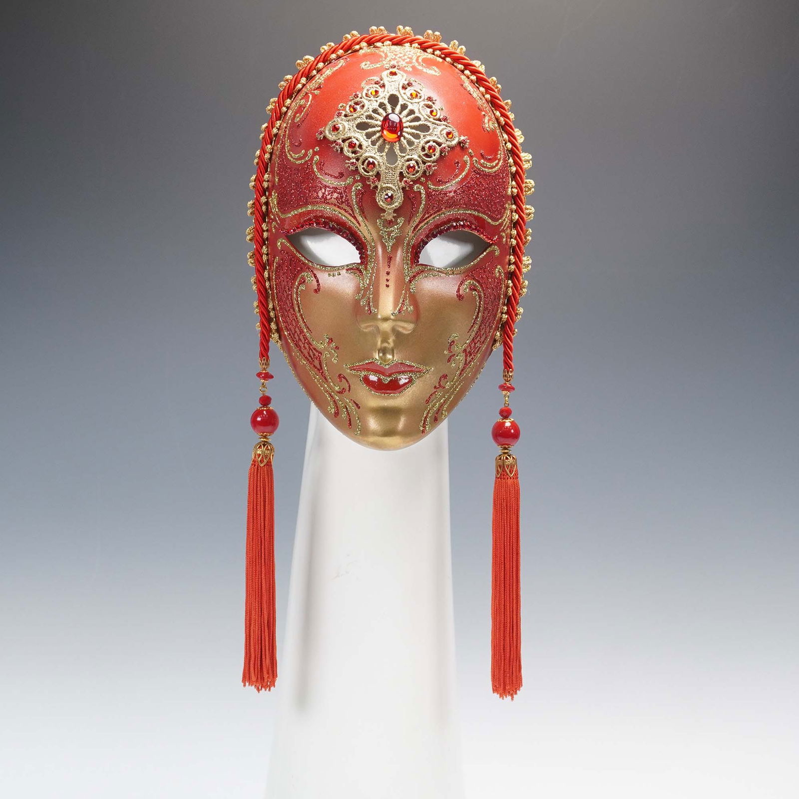 Venetian Red and Gold Masquerade Mask with Tassels (1 of 9)